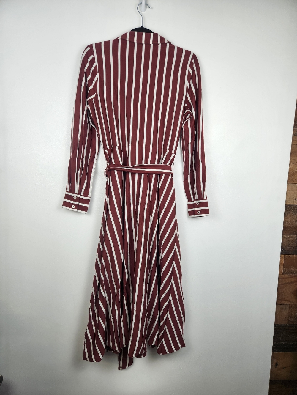 Boden Striped Tencel Modal Shirt Dress Burgundy Red White Long Sleeve US 8R - Picture 2 of 6